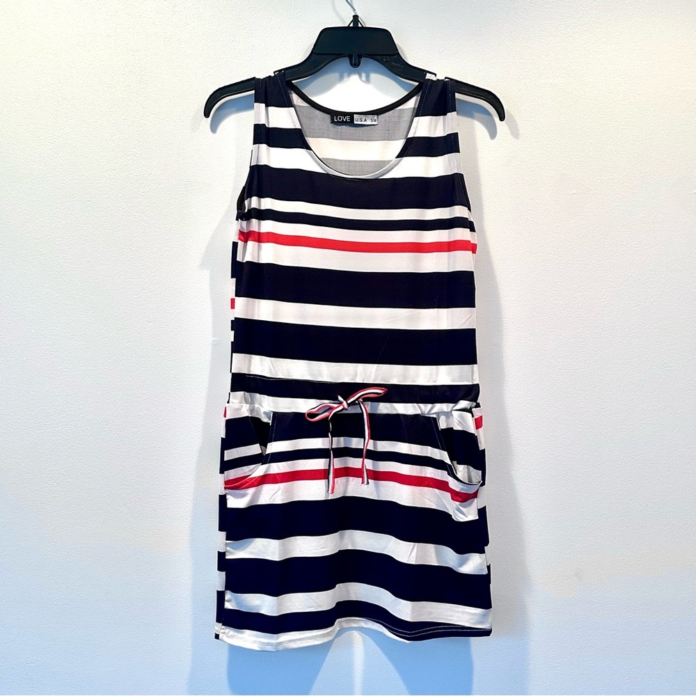 Love USA Women's White Navy Red Striped Nautical Sleeveless Romper, Size S/M